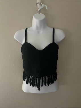 Black Fringe Knit Cami Top